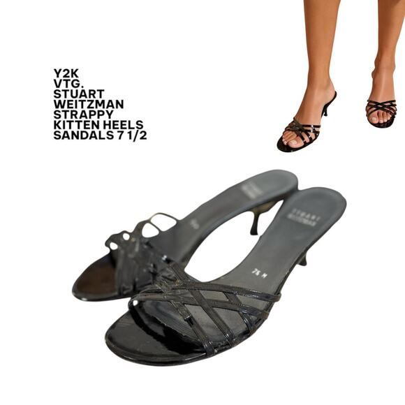 Stuart Weitzman Shoes - VTG. Y2K Black Stuart Weitzman kitten heel sandals with crisscross st 7.5.
